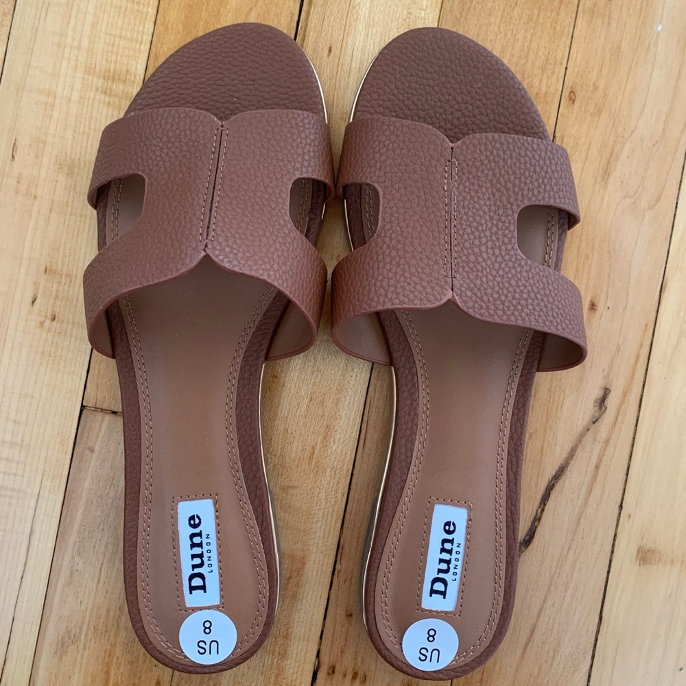 NEW Dune London loopy slip on flat sandals in tan